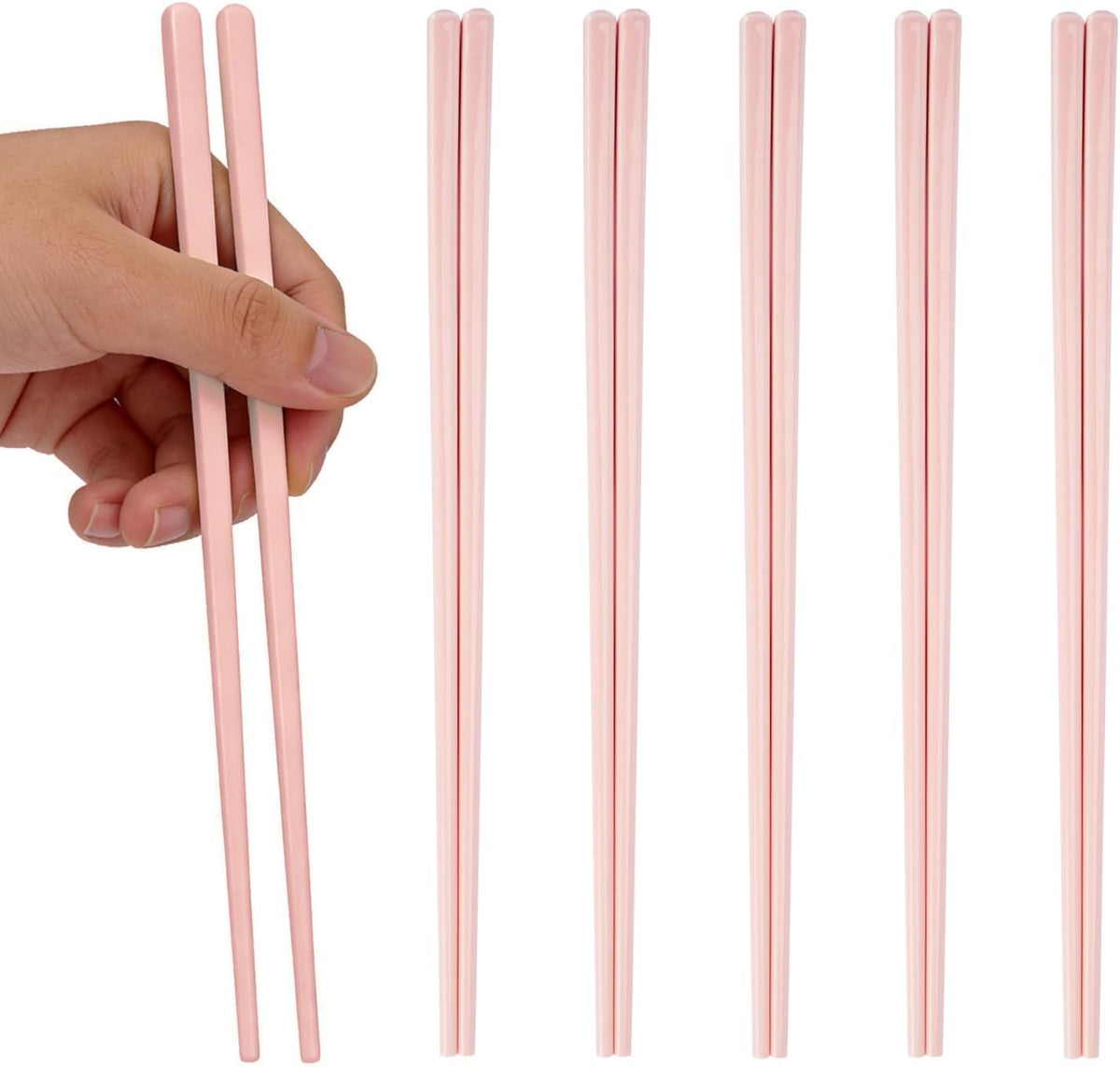 Ceramic Chopsticks, 5 Pairs - 9.5 Inch Reusable Chopsticks, Dishwasher Safe, High-grade Bone China Porcelain with Case (5, Pink)