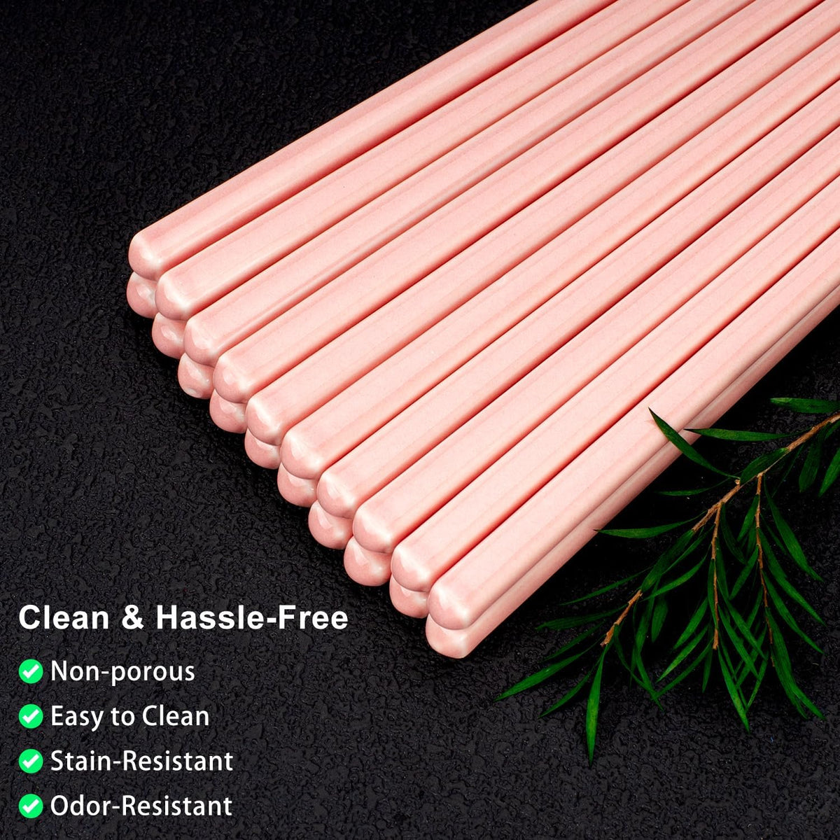 Ceramic Chopsticks, 5 Pairs - 9.5 Inch Reusable Chopsticks, Dishwasher Safe, High-grade Bone China Porcelain with Case (5, Pink)
