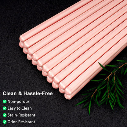 Ceramic Chopsticks, 5 Pairs - 9.5 Inch Reusable Chopsticks, Dishwasher Safe, High-grade Bone China Porcelain with Case (5, Pink)