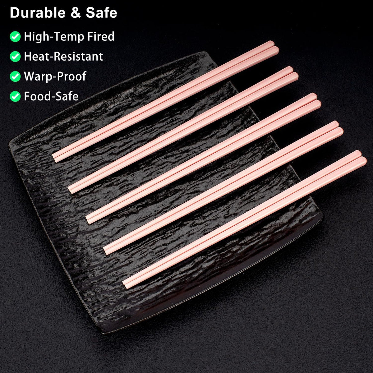Ceramic Chopsticks, 5 Pairs - 9.5 Inch Reusable Chopsticks, Dishwasher Safe, High-grade Bone China Porcelain with Case (5, Pink)