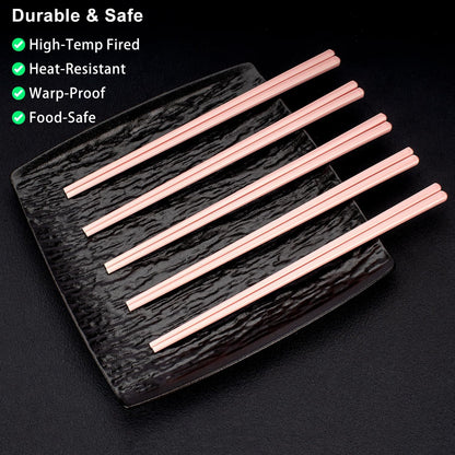 Ceramic Chopsticks, 5 Pairs - 9.5 Inch Reusable Chopsticks, Dishwasher Safe, High-grade Bone China Porcelain with Case (5, Pink)