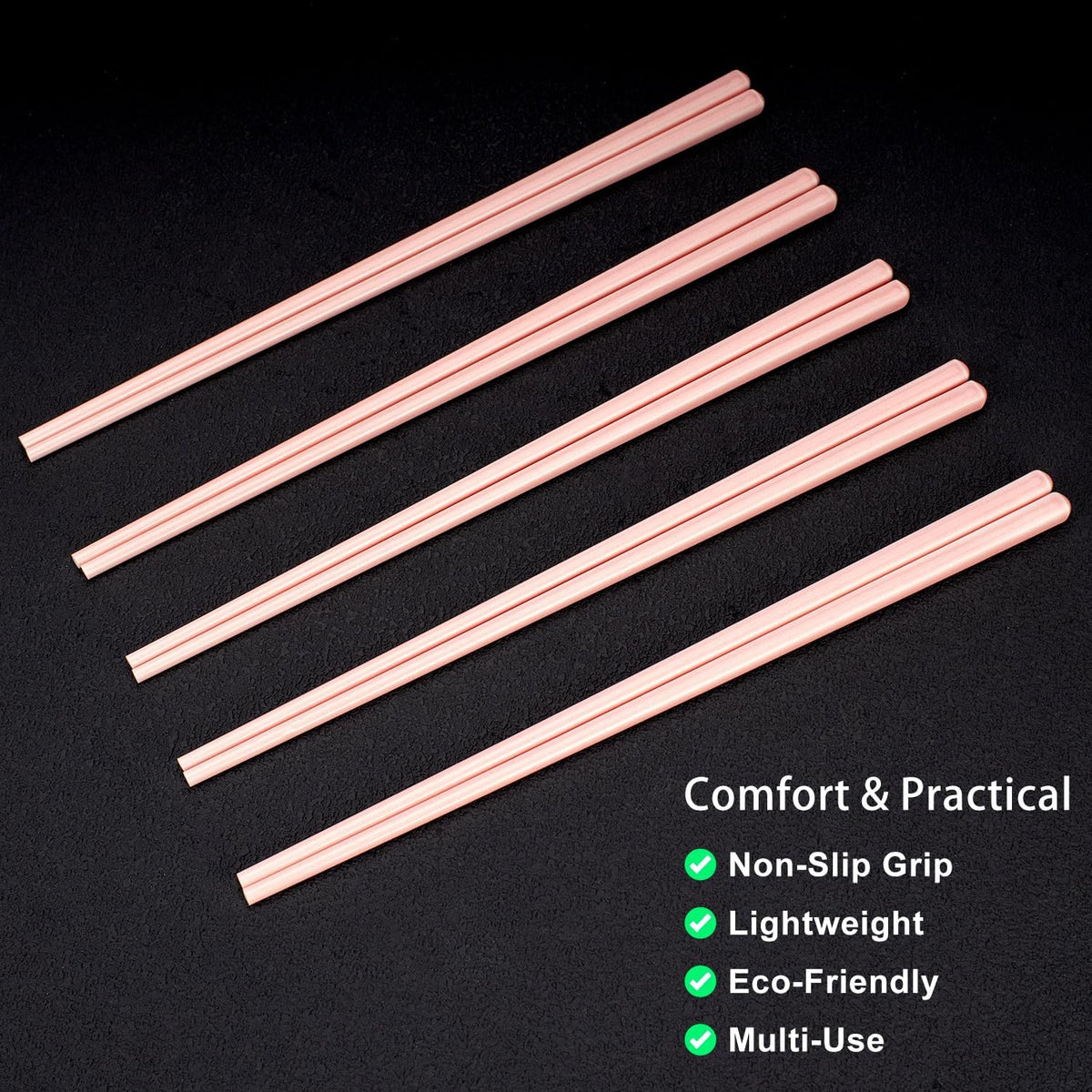 Ceramic Chopsticks, 5 Pairs - 9.5 Inch Reusable Chopsticks, Dishwasher Safe, High-grade Bone China Porcelain with Case (5, Pink)