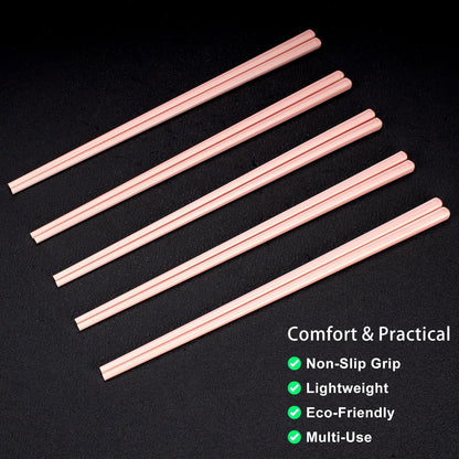 Ceramic Chopsticks, 5 Pairs - 9.5 Inch Reusable Chopsticks, Dishwasher Safe, High-grade Bone China Porcelain with Case (5, Pink)