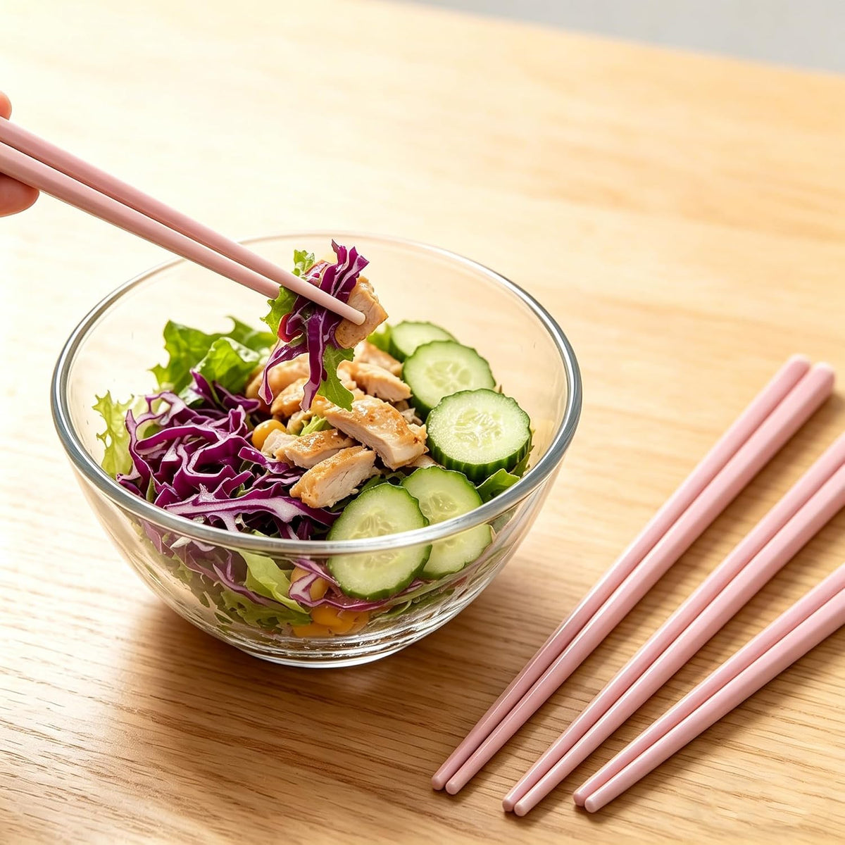 Ceramic Chopsticks, 5 Pairs - 9.5 Inch Reusable Chopsticks, Dishwasher Safe, High-grade Bone China Porcelain with Case (5, Pink)