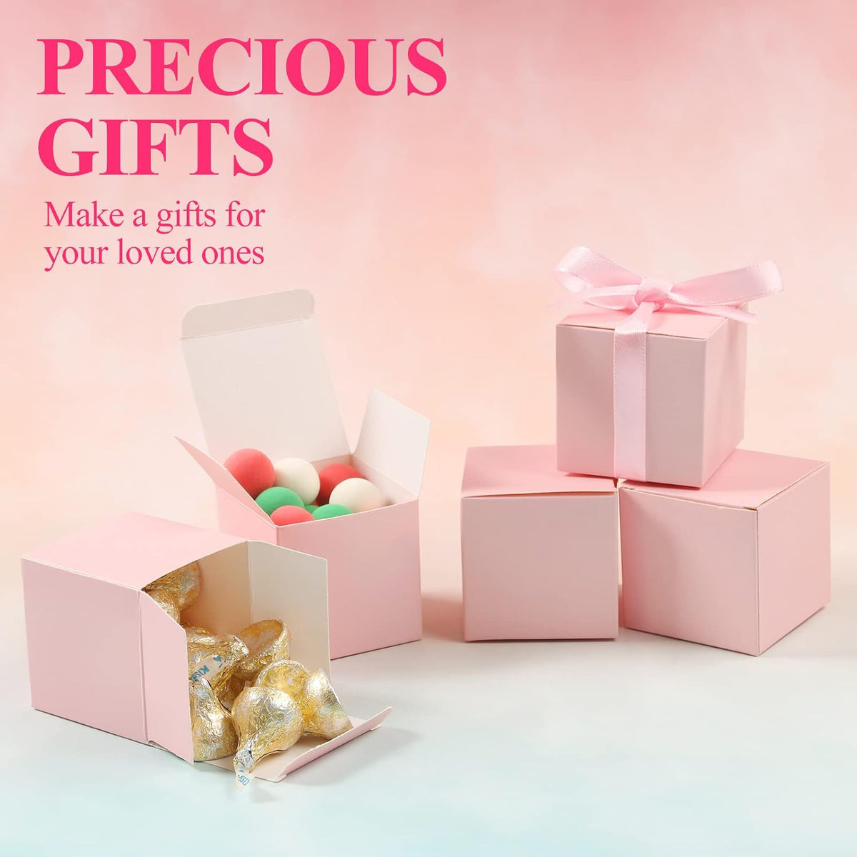 60pcs Small Gift Boxes, 2x2x2 in Paper Gift Boxes with Ribbons