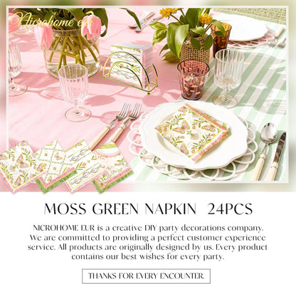 NICROHOME EUR Vintage Floral Paper Napkins 10x10 Inch (Unfolded) - 24 Count Disposable Napkins, Pink Green Tulip Butterfly Design 3-Ply Cocktail Napkins for Wedding, Birthday, Easter, Garden Tea Party