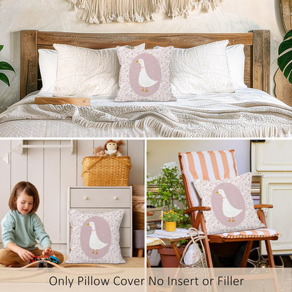 Preppy Pink Goose Throw Pillow Covers, Coquette Gooses Pillow Case Cover for Bed Sofa, Goose Nursery Decor, Pink Bow Floral Gooses Cushion Cover Case for Girls Room Bedroom, 18x18 Inch