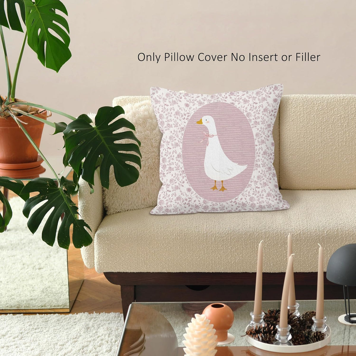 Preppy Pink Goose Throw Pillow Covers, Coquette Gooses Pillow Case Cover for Bed Sofa, Goose Nursery Decor, Pink Bow Floral Gooses Cushion Cover Case for Girls Room Bedroom, 18x18 Inch