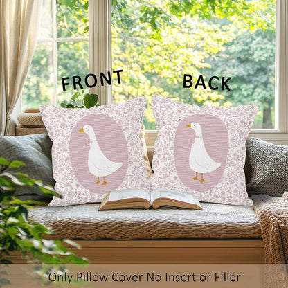 Preppy Pink Goose Throw Pillow Covers, Coquette Gooses Pillow Case Cover for Bed Sofa, Goose Nursery Decor, Pink Bow Floral Gooses Cushion Cover Case for Girls Room Bedroom, 18x18 Inch