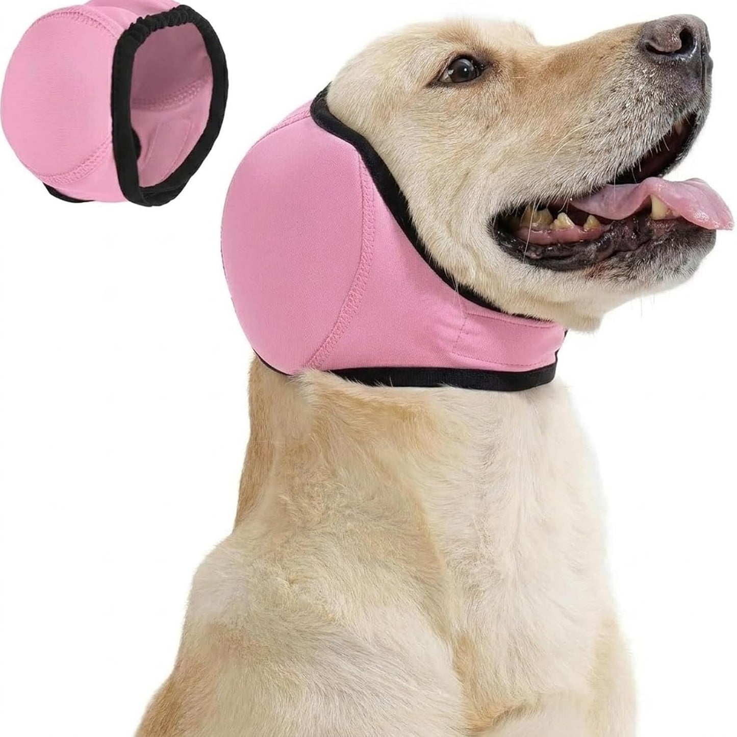 Noise Cancelling Ear Wrap for Dogs, Adjustable Dog Ear Cover with Hook and Loop Fastener, Soft Protective Ear Band for Swimming, Bathing, Grooming, Travel and Daily Use (Pink,Large)