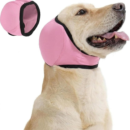 Noise Cancelling Ear Wrap for Dogs, Adjustable Dog Ear Cover with Hook and Loop Fastener, Soft Protective Ear Band for Swimming, Bathing, Grooming, Travel and Daily Use (Pink,Large)