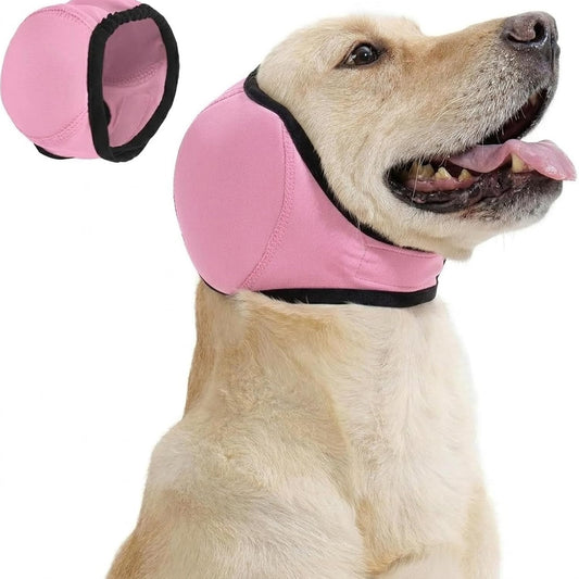 Noise Cancelling Ear Wrap for Dogs, Adjustable Dog Ear Cover with Hook and Loop Fastener, Soft Protective Ear Band for Swimming, Bathing, Grooming, Travel and Daily Use (Pink,Large)