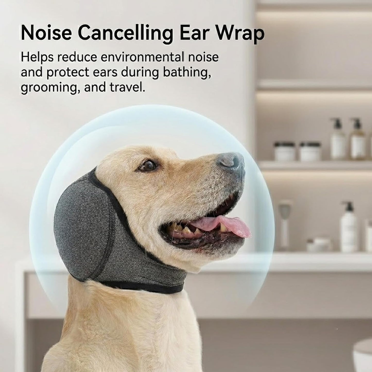 Noise Cancelling Ear Wrap for Dogs, Adjustable Dog Ear Cover with Hook and Loop Fastener, Soft Protective Ear Band for Swimming, Bathing, Grooming, Travel and Daily Use (Pink,Large)