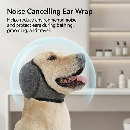 Noise Cancelling Ear Wrap for Dogs, Adjustable Dog Ear Cover with Hook and Loop Fastener, Soft Protective Ear Band for Swimming, Bathing, Grooming, Travel and Daily Use (Pink,Large)