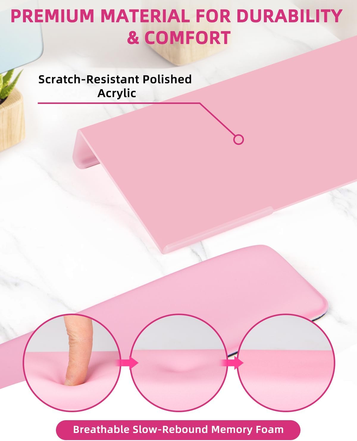 Keyboard Stand with Wrist Rest - Comfortable Wrist Pad for Easy Typing, Keyboard Tray for Office, Home, School (Fits Most Standard Keyboards) (Pink)