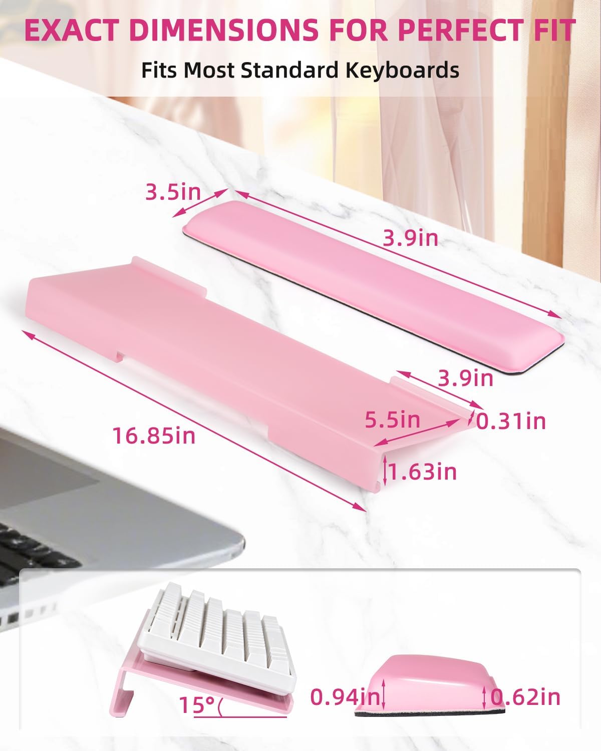 Keyboard Stand with Wrist Rest - Comfortable Wrist Pad for Easy Typing, Keyboard Tray for Office, Home, School (Fits Most Standard Keyboards) (Pink)