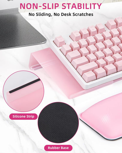 Keyboard Stand with Wrist Rest - Comfortable Wrist Pad for Easy Typing, Keyboard Tray for Office, Home, School (Fits Most Standard Keyboards) (Pink)