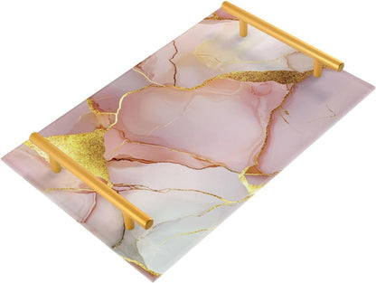 Marble Blush White Decorative Farmhouse Tray with Handles Trays for Eating On for Jewelry Perfume for Bed Serving bandeja de decoracion para cocina