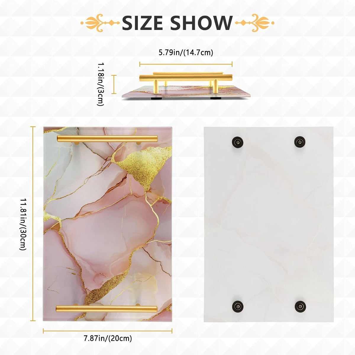 Marble Blush White Decorative Farmhouse Tray with Handles Trays for Eating On for Jewelry Perfume for Bed Serving bandeja de decoracion para cocina