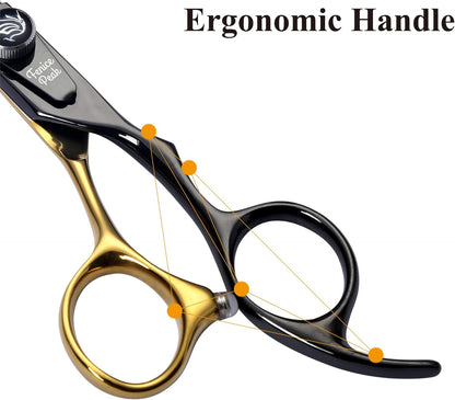7'' Black and Gold Two-color Dog Grooming Scissors Set Straight Thinning Curved and Chunker Shears 4PCS Set with Pattern Screw and Ergonomic Offest Handle 440C Sharp and Durable