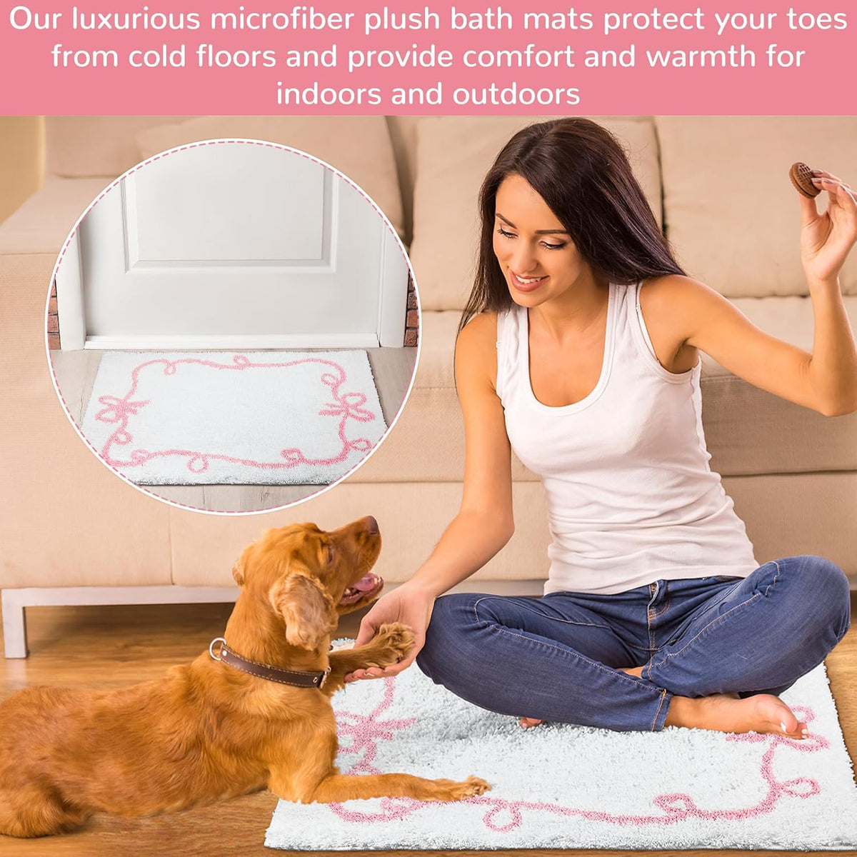 Pink Bow Bathroom Rugs 32 x 20 Inch White and Pink Bow Bath Mat Cute Coquette Aesthetic Non Slip Absorbent Carpet Microfiber Absorbent Mat for Bathtub Shower Bedroom Decor Gift