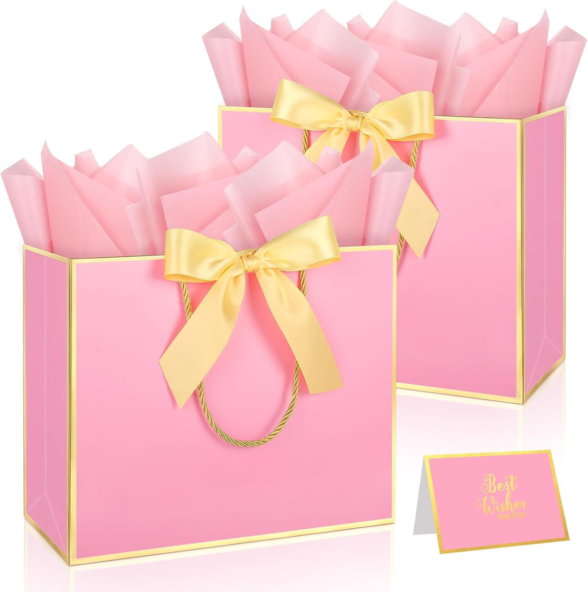 2 Pack Pink Large Gift Bags with Handles & 6 Tissue Papers