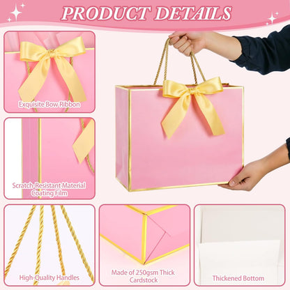 2 Pack Pink Large Gift Bags with Handles & 6 Tissue Papers