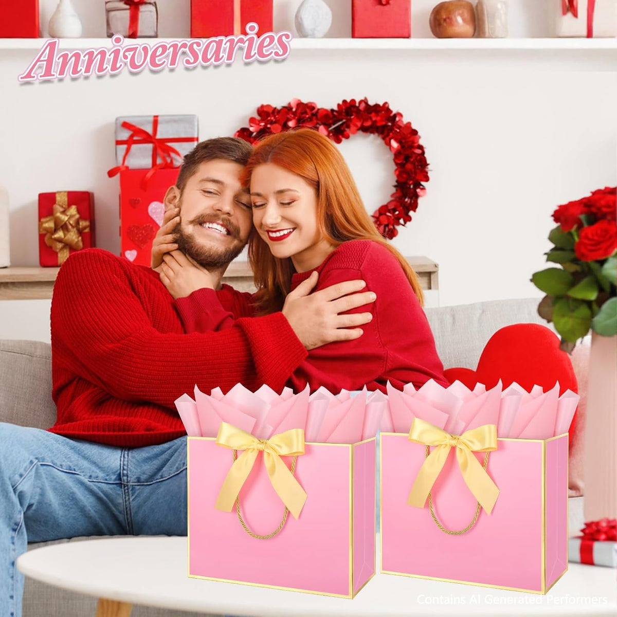 2 Pack Pink Large Gift Bags with Handles & 6 Tissue Papers