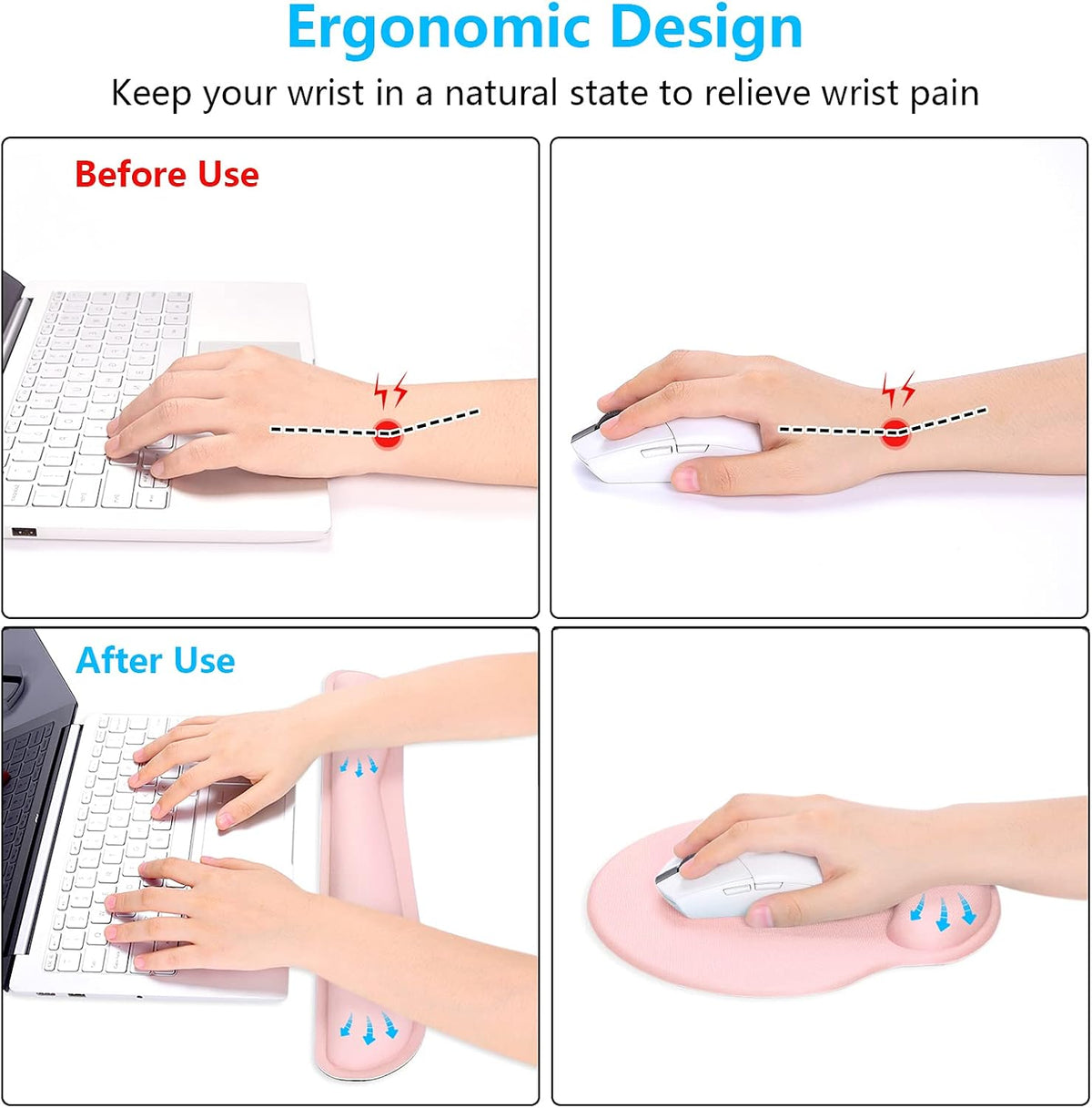 Keyboard Wrist Rest and Mouse Pad with Wrist Support, Cute Memory Foam Cushion for Keyboard and Mouse Set, Ergonomic Desktop Pad Rests with Non Slip Base for Easy Typing & Pain Relief, Pink