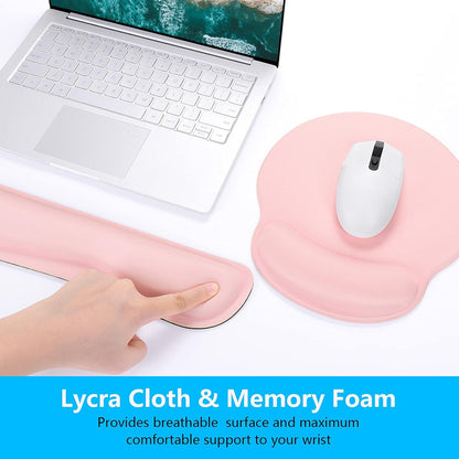 Keyboard Wrist Rest and Mouse Pad with Wrist Support, Cute Memory Foam Cushion for Keyboard and Mouse Set, Ergonomic Desktop Pad Rests with Non Slip Base for Easy Typing & Pain Relief, Pink