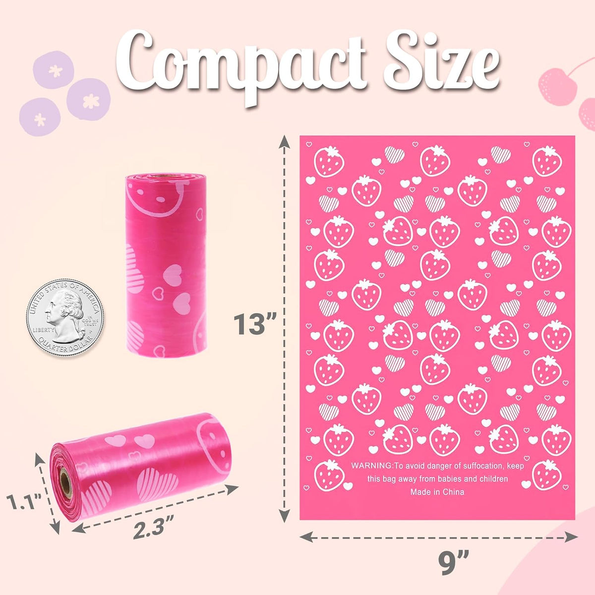 Sanitary Napkin Disposal Bags with Dispenser, Pink Feminine Hygiene Bags for Tampons & Pads, Leakproof Mini Trash Bag for Women, Personal Care Privacy Handling Bag for Travel, Purse, Diaper Duty