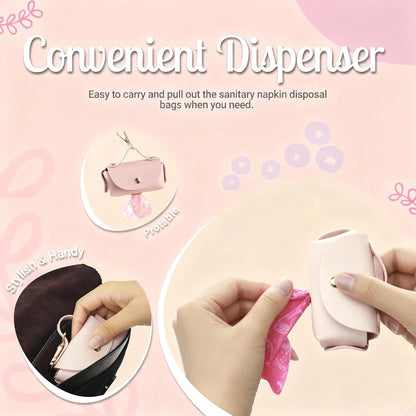 Sanitary Napkin Disposal Bags with Dispenser, Pink Feminine Hygiene Bags for Tampons & Pads, Leakproof Mini Trash Bag for Women, Personal Care Privacy Handling Bag for Travel, Purse, Diaper Duty