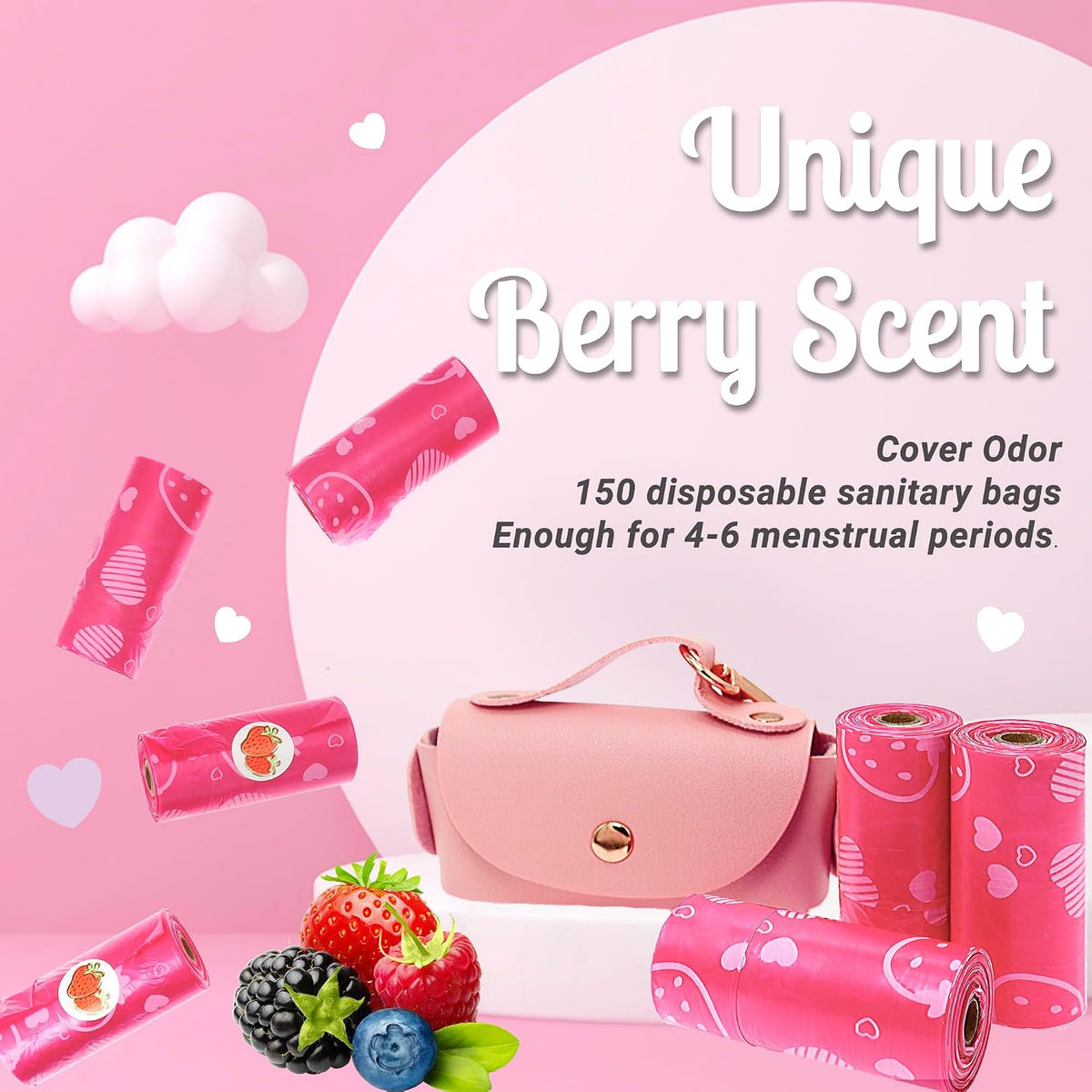Sanitary Napkin Disposal Bags with Dispenser, Pink Feminine Hygiene Bags for Tampons & Pads, Leakproof Mini Trash Bag for Women, Personal Care Privacy Handling Bag for Travel, Purse, Diaper Duty
