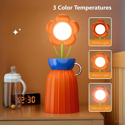 Rose Flower Desk Lamp - Infinite Dimming, Trichromatic Temperature, Rechargeable, Brightness Memory - Creative Decorative Ornaments with Adjustable Flowers (Pink)