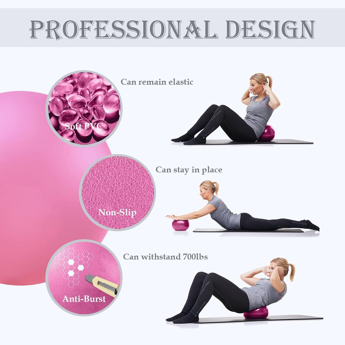 Soft Pilates Yoga Ball, Small Exercise Ball, Mini Rubber Workout Equipment