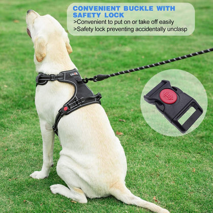 No Pull Dog Harness Adjustable Reflective Oxford Easy Control Medium Large Dog Harness with A Free Heavy Duty 5ft Dog Leash, Pink, XL