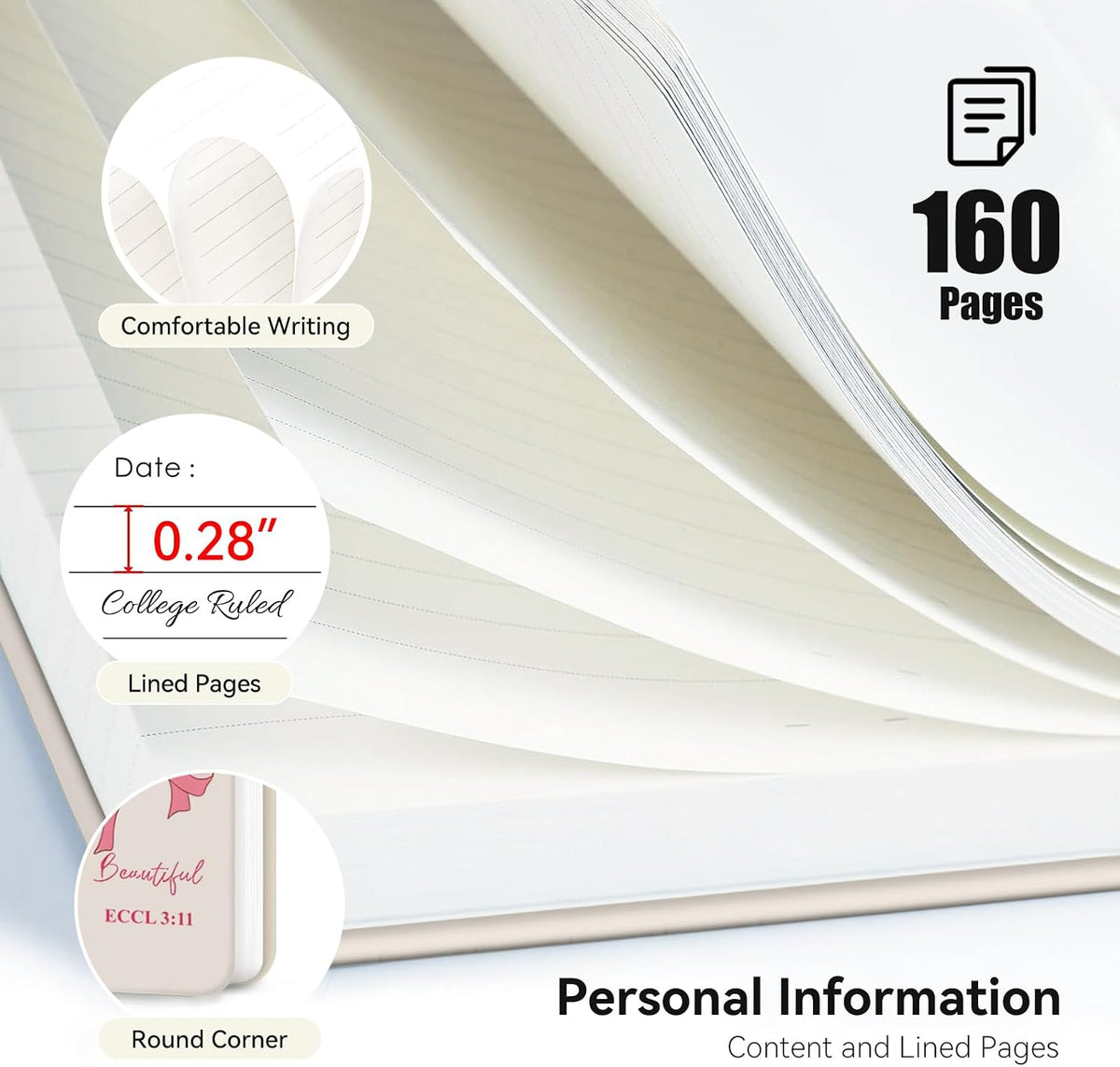 Lined Spiral Journal Notebook for Work A5, 160 Pages, Pink Bowknot