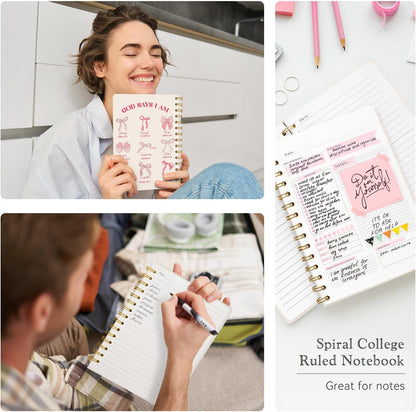 Lined Spiral Journal Notebook for Work A5, 160 Pages, Pink Bowknot