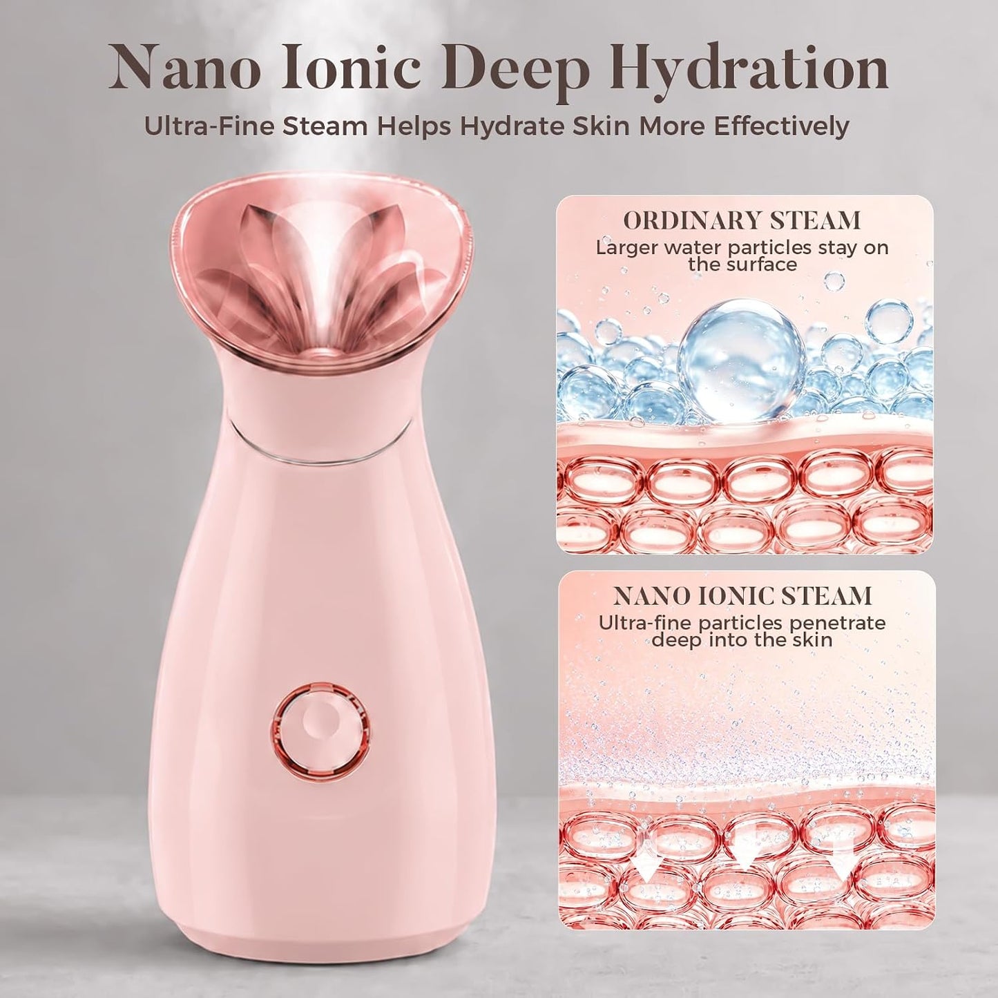 Facial Steamer Professional Kit: Nano Ionic Face Steamer for Deep Cleansing with 17 Skin Care Tools - Home Spa Self Care and Birthday Gifts for Women (Pink)