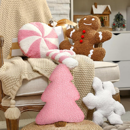 5 Pcs Christmas Pillow Pink Gingerbread Tree Candy Cane Shape