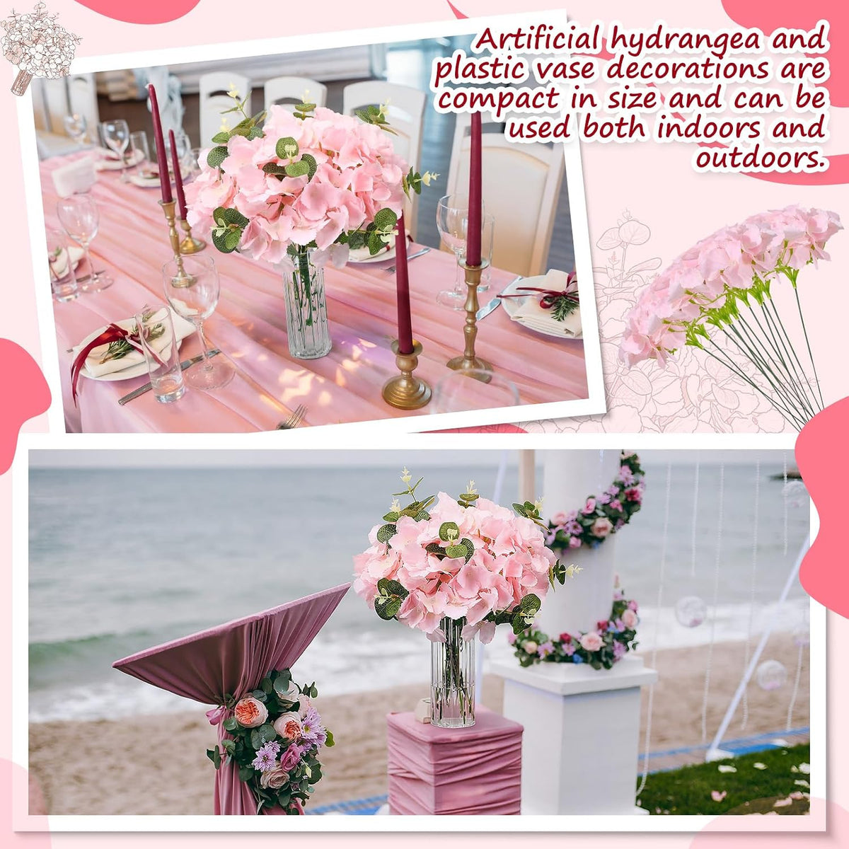 Riceshoot 200 Pcs Wedding Artificial Hydrangea Flower Centerpieces