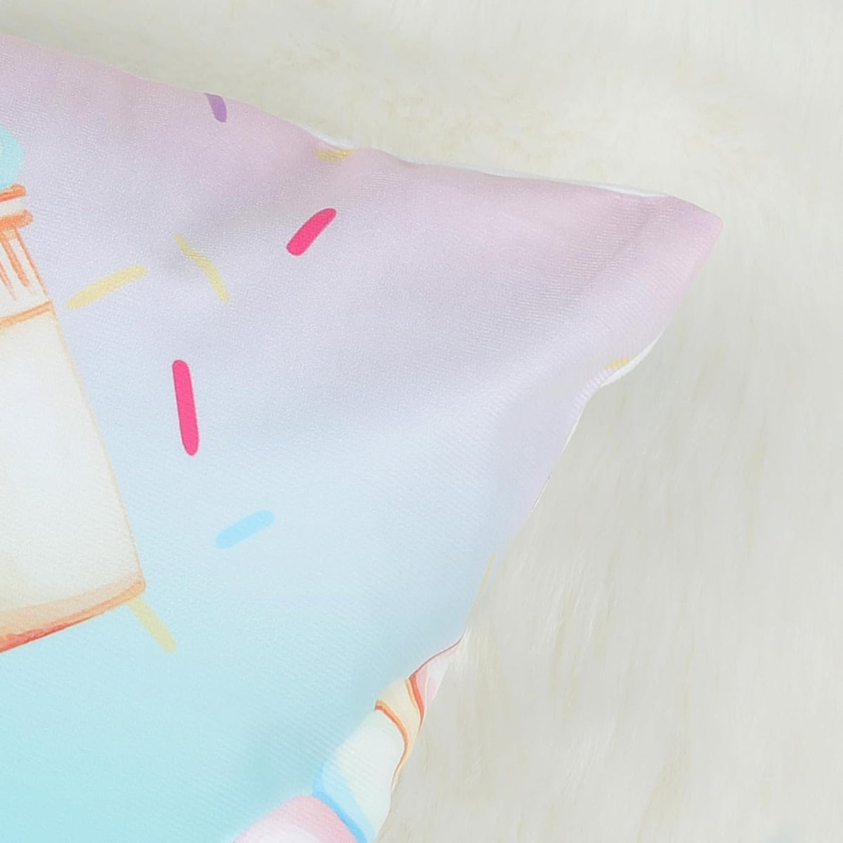Hello Summer Throw Pillow Covers, Ice Cream Truck Popsicle Pink Blue Teal Sweet Decorative Pillowcases for Outdoor Sofa Bed Home Patio Set of 4, 18 x 18 Inches