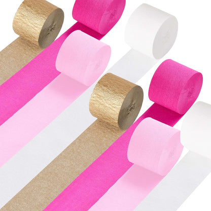 8 Rolls Rose Pink White Gold Streamers for Bridal Wedding Shower Decor