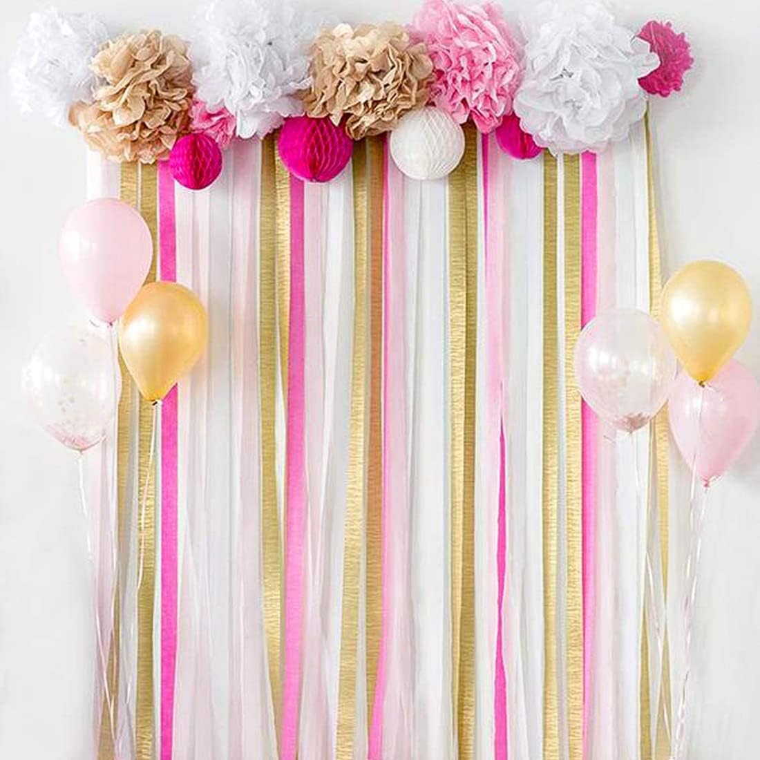 8 Rolls Rose Pink White Gold Streamers for Bridal Wedding Shower Decor
