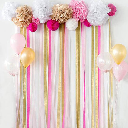 8 Rolls Rose Pink White Gold Streamers for Bridal Wedding Shower Decor
