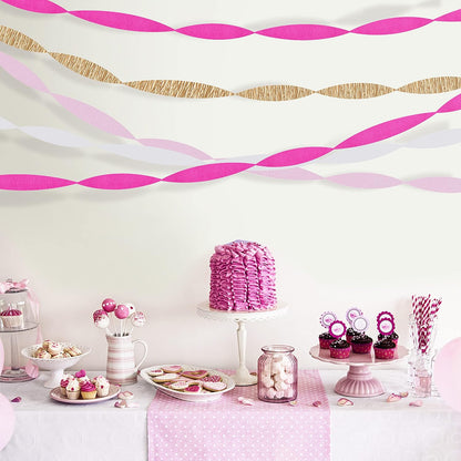 8 Rolls Rose Pink White Gold Streamers for Bridal Wedding Shower Decor
