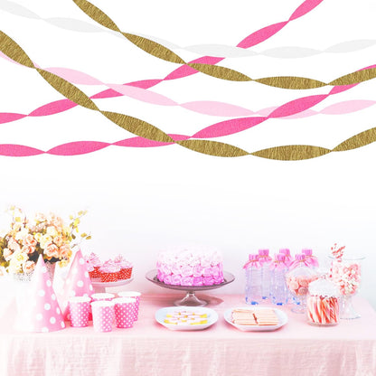 8 Rolls Rose Pink White Gold Streamers for Bridal Wedding Shower Decor