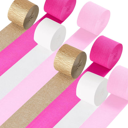 8 Rolls Rose Pink White Gold Streamers for Bridal Wedding Shower Decor