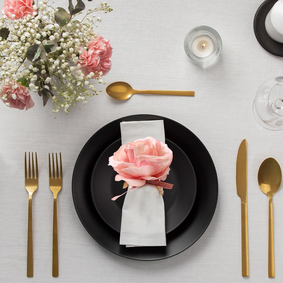 10PCS Pink Rose Flower Napkin Rings with Imitation Pearls