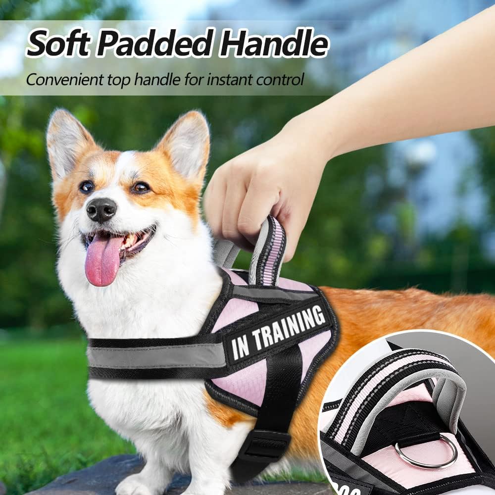 Dog Vest Harness and Patches Set, in Training Service Dog Harness with 10 Dog Patches, Reflective Dog Vest with Handle for Small, Medium, Large, and Extra-Large Dogs